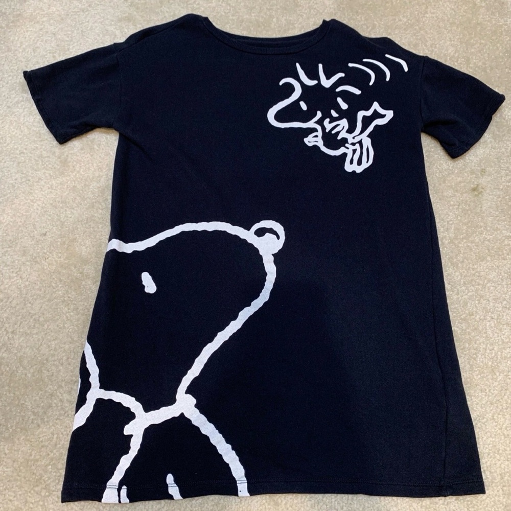Zara Peanuts Snoopy Woodstock Dark Navy Blue Short Sleeve T-Shirt 2014 Women S